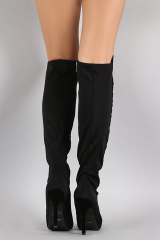 Dollhouse Suede Contrast Panel Stiletto Over-The-Knee Boots