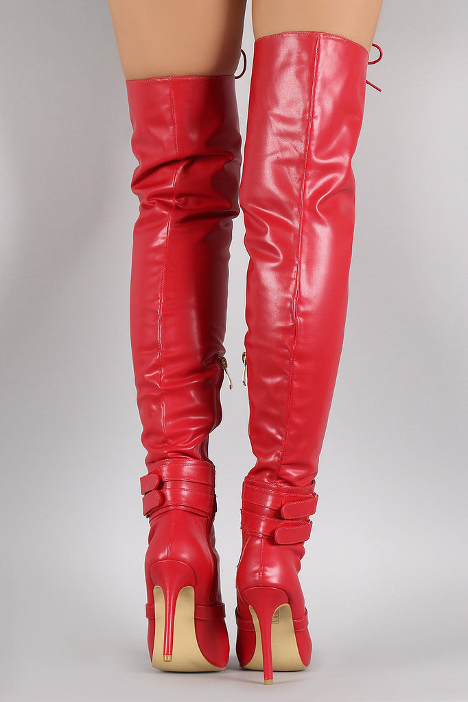 Strapped Corset Pointy Toe Over-The-Knee Stiletto Boots