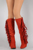 Breckelle Faux Suede Side Fringe Stiletto Knee High Boot