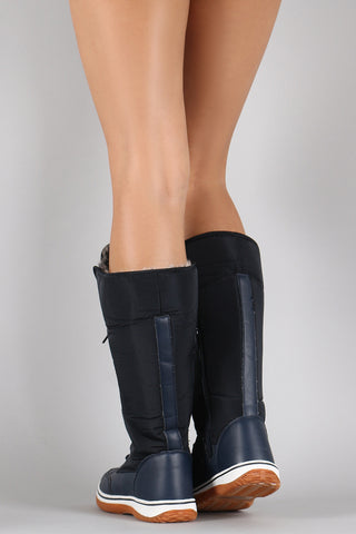 Puffy Nylon Lace Up Knee High Duck Boots