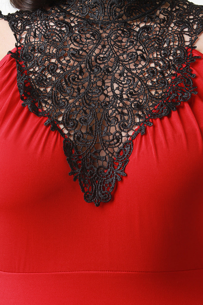 Crochet Neckline Knit Peplum Dress