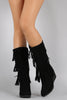 Suede Layered Fringe Moccasin Wedge Boots