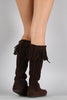 Lace Up Fringe Cuff Vegan Suede Moccasin Boots