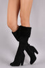 Bamboo Faux Fur Cuff Suede Heeled Knee High Boots
