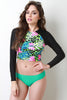 Long Sleeve Leopard Floral Rash Guard Cover Up Top