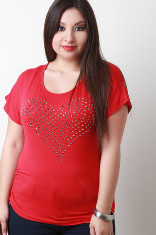 Rhinestone Embellished Heart Side Ruched Top