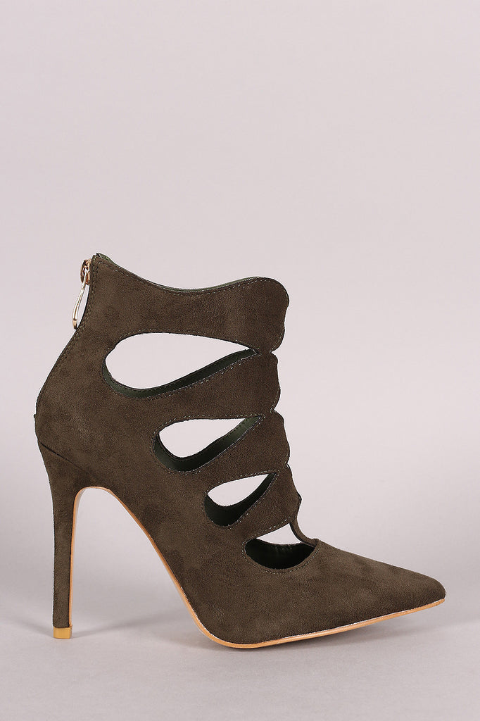 Vegan Suede Cut Out Pointy Toe Stiletto Heels