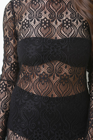 Baroque Lace Long Sleeve Maxi Dress