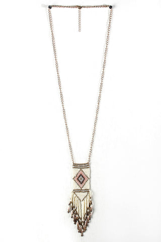 Diamond Beaded Fringe Pendant Necklace