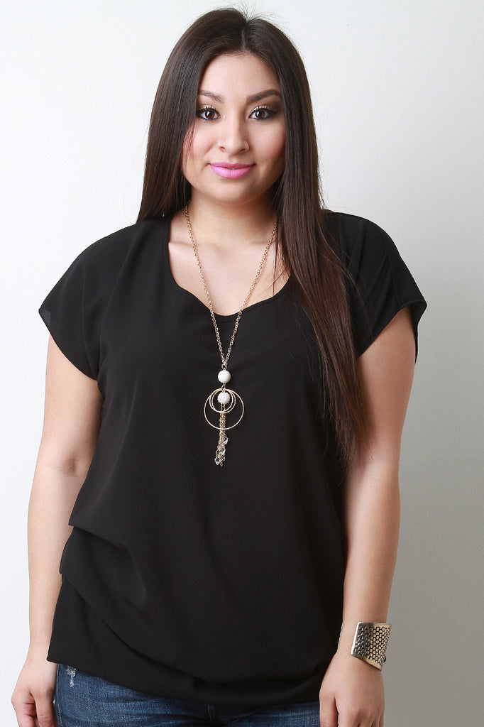 Side Pleats Keyhole Necklace Blouse