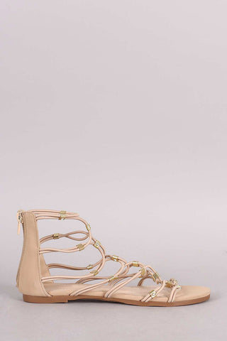 Bamboo Suede Open Toe Lace Up Gladiator Flat Sandal