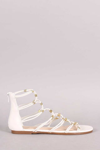 Bamboo Prism Studded Lace Up Flat Sandal