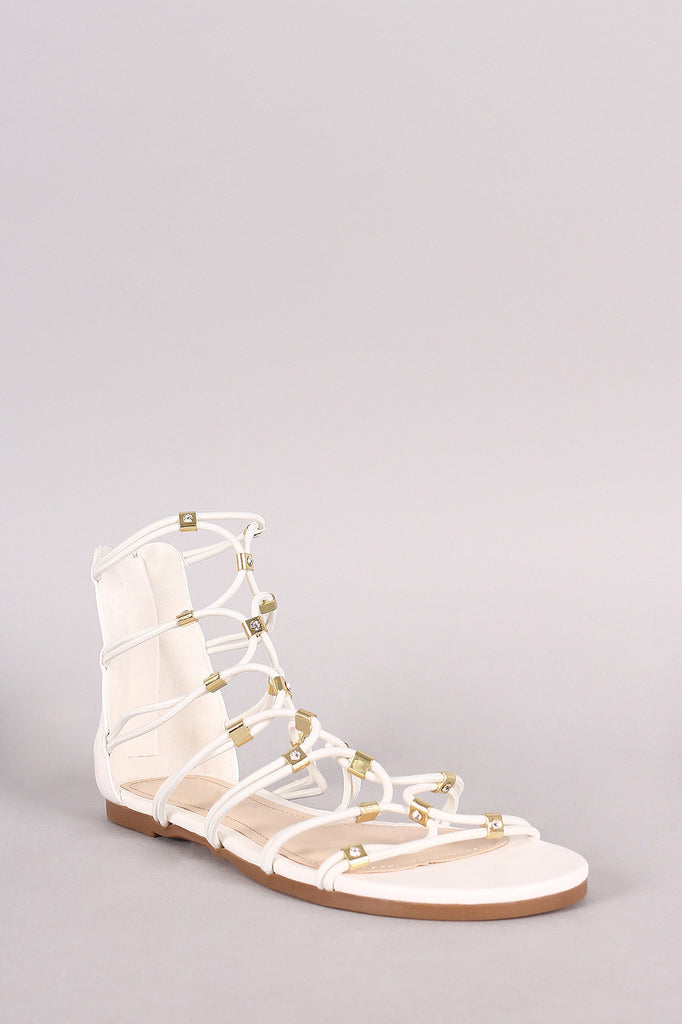 Bamboo Strappy Hardware Leather Flat Sandal