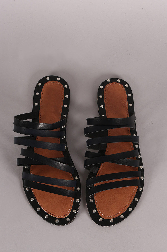 Qupid Studded Strappy Slip On Flat Sandal