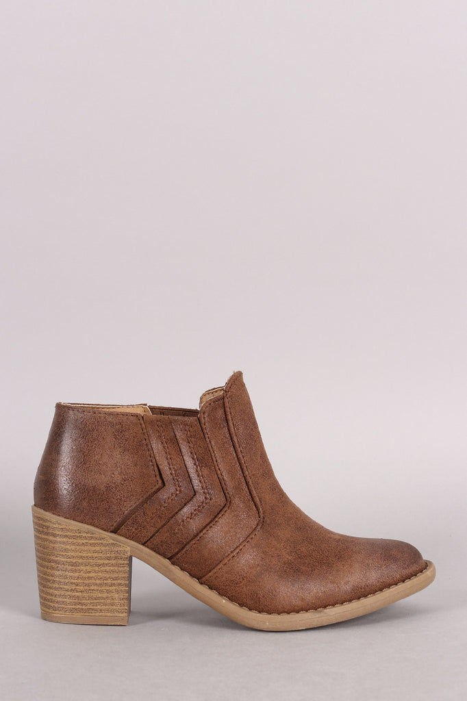 Qupid Distressed Suede Stitched Chevron Western Booties