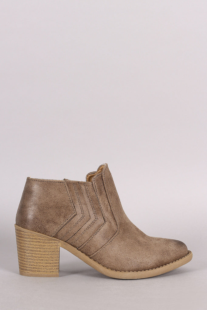 Qupid Distressed Suede Stitched Chevron Western Booties