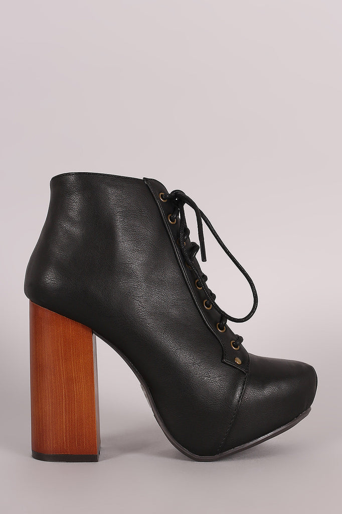 Qupid Lace Up Chunky Heeled Platform Booties