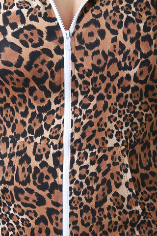 Cheetah Zipper Hoodie Jumpsuit