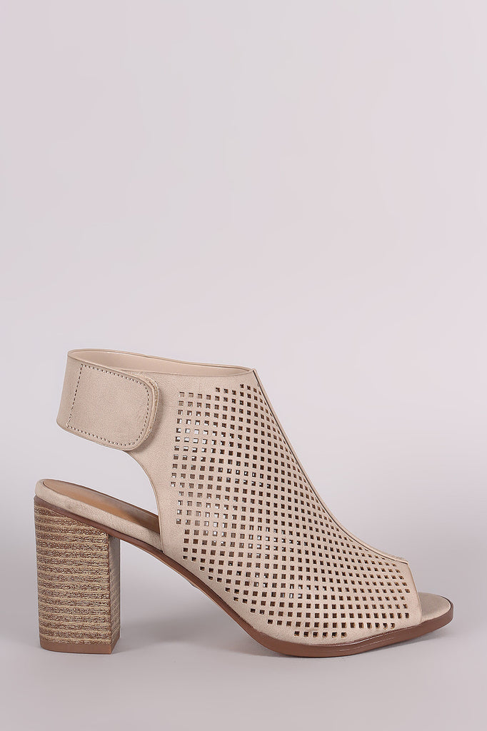 City Classified Perforated Peep Toe Chunky Heel