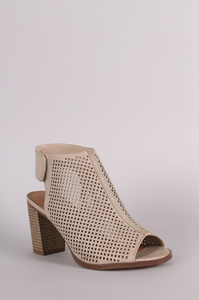 City Classified Perforated Peep Toe Chunky Heel