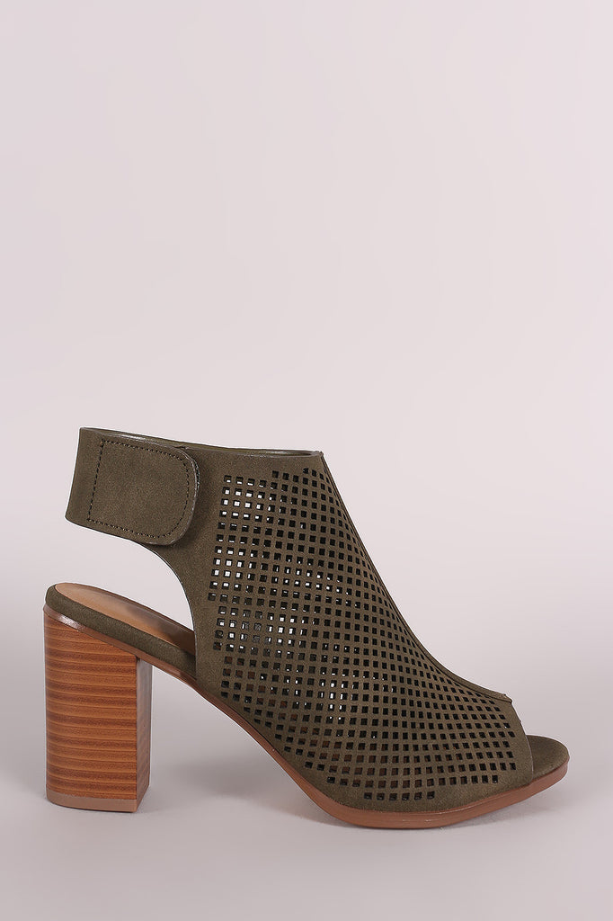 City Classified Perforated Peep Toe Chunky Heel