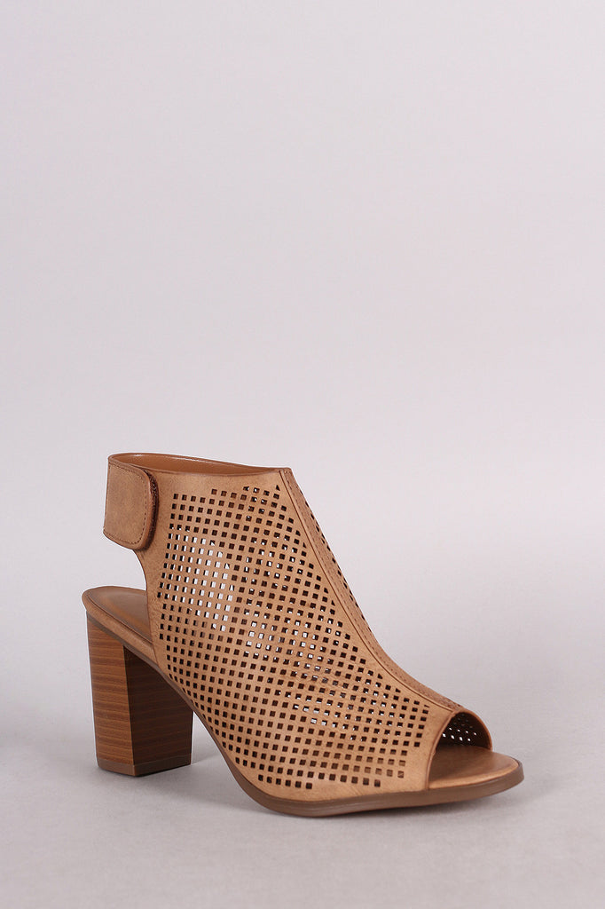 City Classified Perforated Peep Toe Chunky Heel