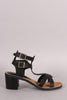 Bamboo Ankle Cuff Cirsscross Strap Chunky Heel