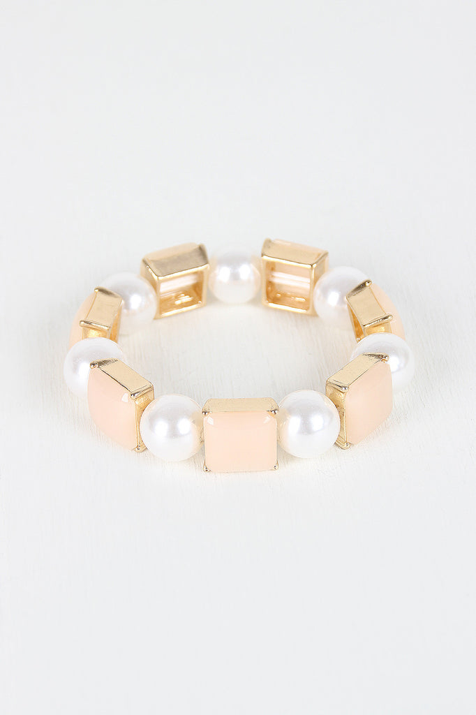Faux Pearl And Square Bracelet