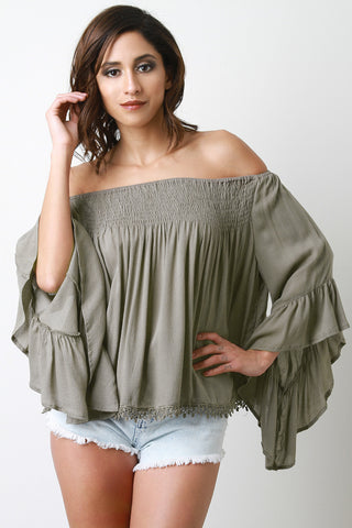 Off-The-Shoulder Bell Sleeve Peasant Blouse