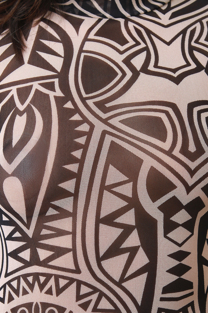 Semi-Sheer Tribal Print Bodycon Dress