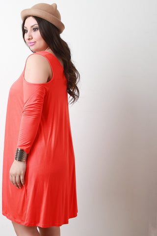 Relaxed Jersey Knit Cold Shoulder Dress