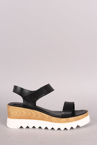 Bamboo Peep Toe Ankle Strap Platform Wedge