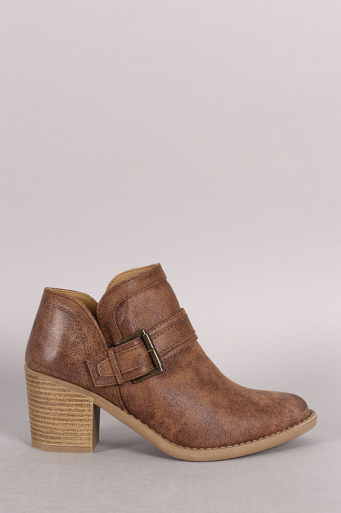 Qupid Buckled Cowgirl Chunky Heeled Booties