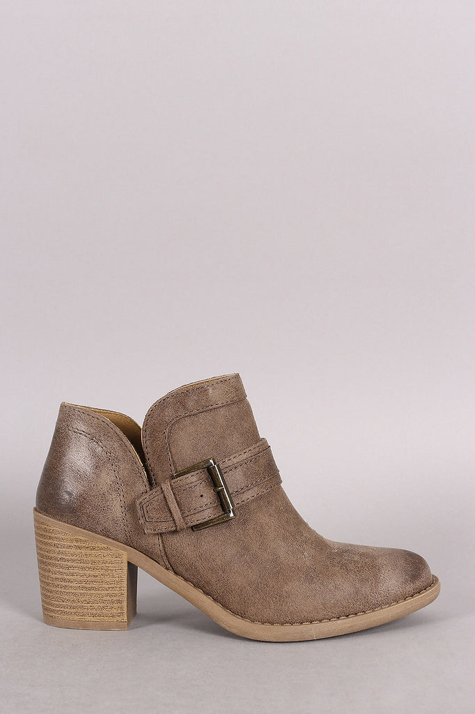 Qupid Buckled Cowgirl Chunky Heeled Booties