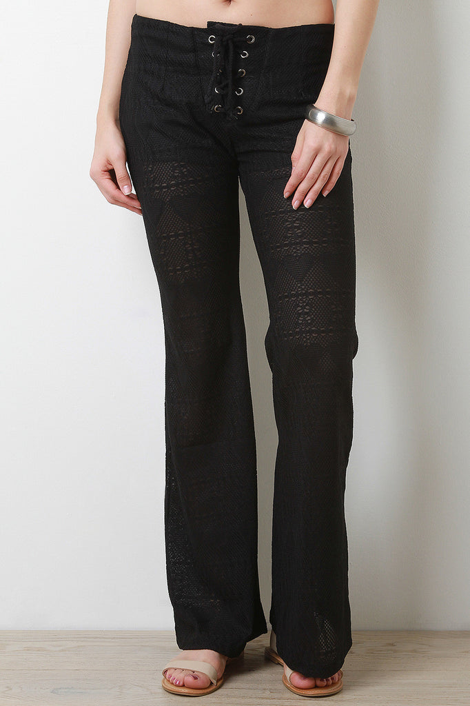 Lace-Up Bell Bottom Pants