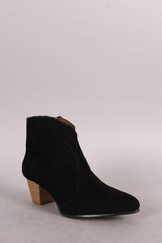 Qupid Suede Pointy Toe Chunky Heeled Booties