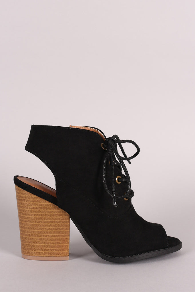 Qupid Suede Cutout Chunky Heeled Booties