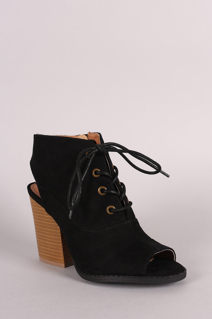 Qupid Suede Cutout Chunky Heeled Booties