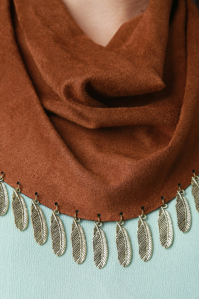 Vegan Suede Feather Charm Scarf