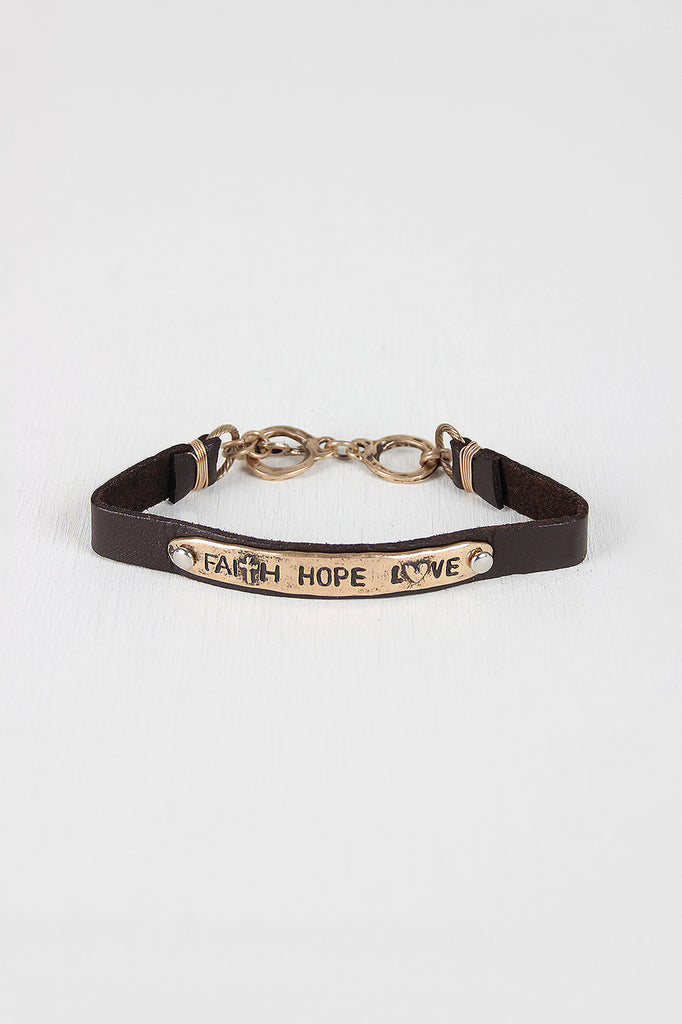 Vegan Leather Faith Hope Love Bracelet