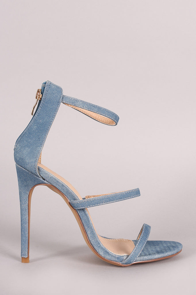 Liliana Denim Open Toe Triple Straps Single Sole Heel