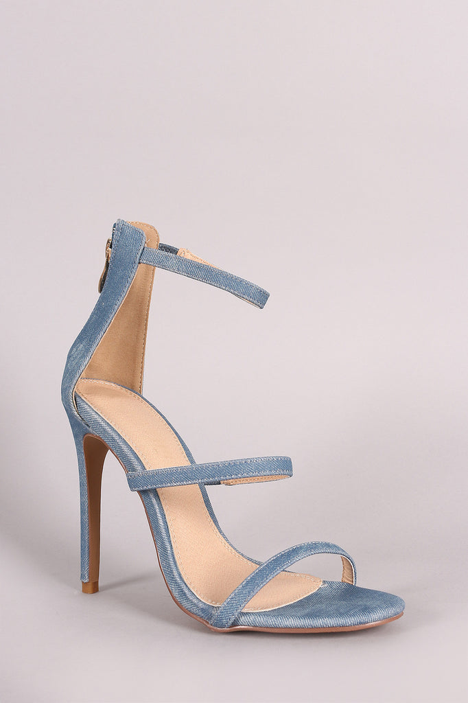 Liliana Denim Open Toe Triple Straps Single Sole Heel