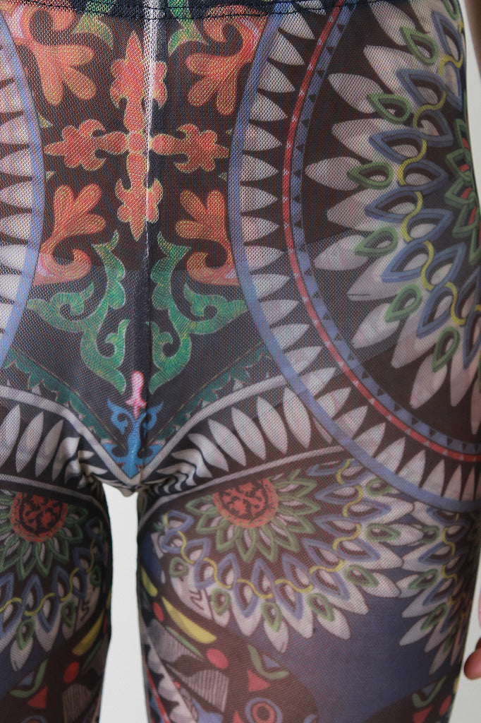 Semi-Sheer Tribal Print Mesh Leggings