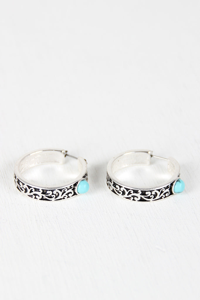 Filigree Hoop Turquoise Stone Earrings