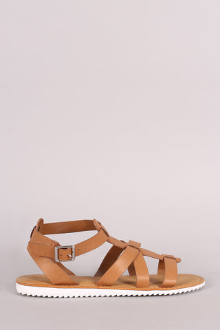 Bamboo Strappy Hardware Leather Flat Sandal