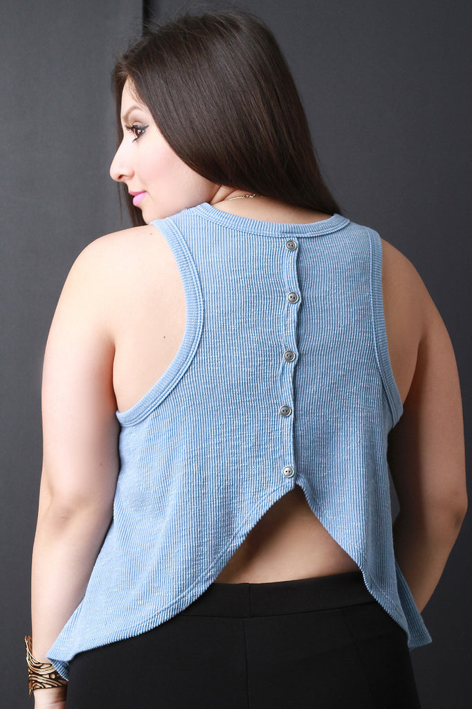 Button-Up Back High-Low Knit Top