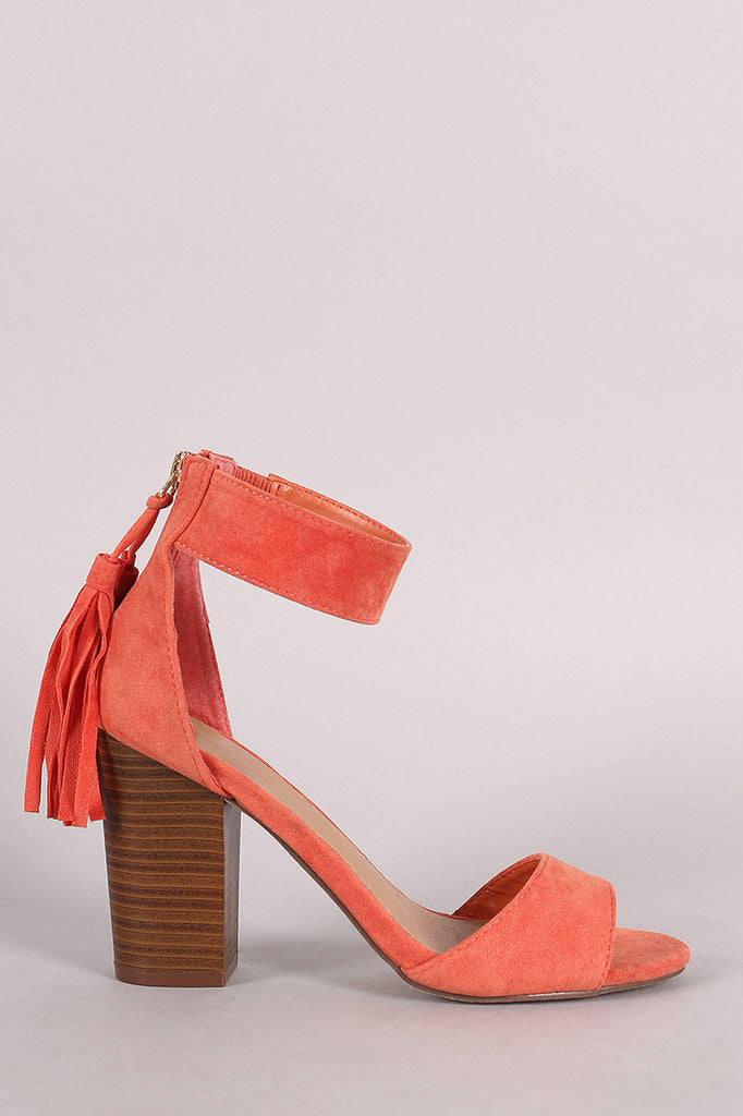 Breckelle Suede Tassel Ankle Cuff Chunky Heel