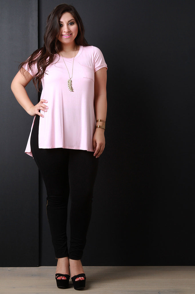 Scoop Neck High Low Hem Pocket Tee