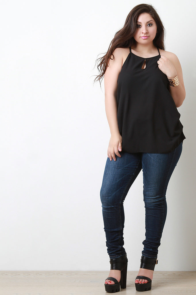 Semi-Sheer Keyhole Sleeveless Top