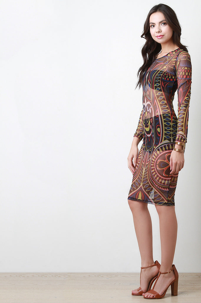 Tribal Print Semi-Sheer Mesh Sublime Dress